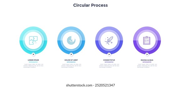 Circular process infographic chart design for business work presentation. Innovative ideas for company growth infochart with thin line icons. Instructional graphics with 4 steps for banners