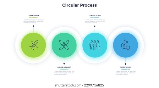 Circular Process infographic design of innovations impact on business and science. Boost commercial company with future technology infochart with icons. Instructional graphics with 4 steps for banners