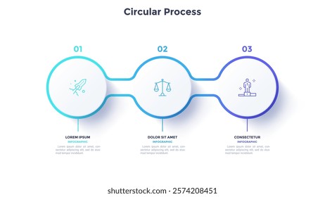 Circular Process infographic design of innovations impact on business and science. Boost commercial company with future technology infochart with icons. Instructional graphics with 3 steps for banners