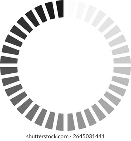 Barra de progresso circular com gradiente de preto para branco, indicando status de carregamento em fundo branco, ideal para representar progresso ou status de download