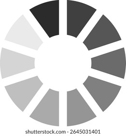 Barra de progresso circular ou indicador de carregamento apresentando segmentos em tons de cinza representando visualmente operações contínuas ou transferências de dados, criando um elemento de design moderno e limpo para interfaces de usuário