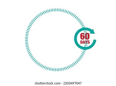 Circular Progress Bar. Time Elapse Concept. Circle With Broken Lines And An Cycle Arrow With 60 Days Template Design. Editable Clip Art.