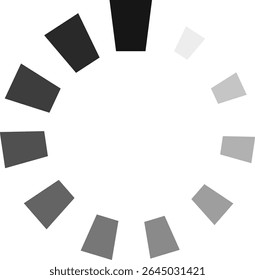Circular progress indicator with dark and light gray rotating squares on a white background, symbolizing ongoing operation or download status