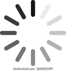 Circular progress indicator featuring segments transitioning from black to gray, representing an ongoing operation or download, capturing the essence of digital activity and processing