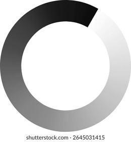 Indicador de progresso circular apresentando um gradiente suave em transição de preto para branco, representando visualmente 25% de conclusão, ou um quarto de um ciclo completo em um processo de carregamento