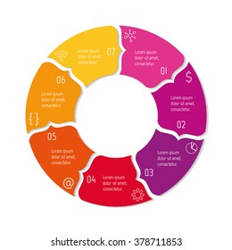 Circular progress steps for tutorial. 7 options paper infographic banner. Number banner template for diagram, presentation or chart. Business concept sequence banner. Curved arrow workflow layout.