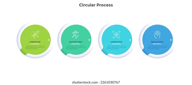 Circular progress template for corporate development infographic chart design. Startup boosting features infochart with thin line icons. Instructional graphics with 4 steps for internet banners