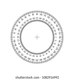 Circular Protractor. Protractor grid for measuring degrees. Tilt angle meter. Measuring tool. Measuring circle scale. Measuring round scale, Level indicator, circular meter EPS10