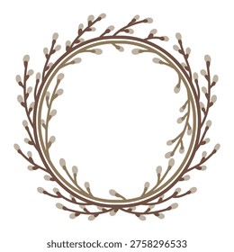 Circular pussy willow wreath with opening buds for spring and easter