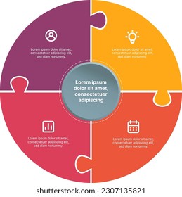 Infografía del rompecabezas circular en el tema del color naranja amarillo