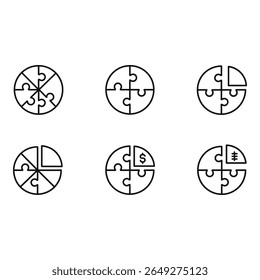 Circular Puzzle Piece Icons Business Strategy Finance Teamwork Solution Minimalist Line Art Design