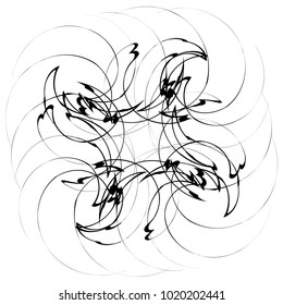 Circular, radial abstract element on white. Radiating shape with distortion