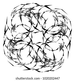 Circular, radial abstract element on white. Radiating shape with distortion
