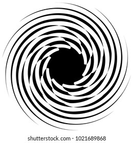 Circular, radial abstract element on white. Radiating shape with distortion