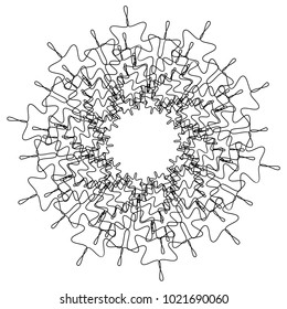 Circular, radial abstract element on white. Radiating shape with distortion