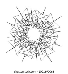Circular, radial abstract element on white. Radiating shape with distortion