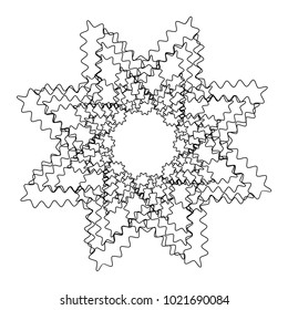 Circular, radial abstract element on white. Radiating shape with distortion