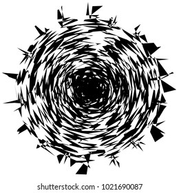 Circular, radial abstract element on white. Radiating shape with distortion