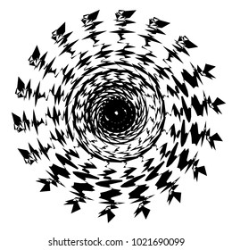 Circular, radial abstract element on white. Radiating shape with distortion