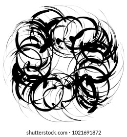 Circular, radial abstract element on white. Radiating shape with distortion