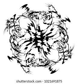 Circular, radial abstract element on white. Radiating shape with distortion