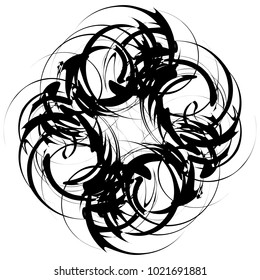 Circular, radial abstract element on white. Radiating shape with distortion