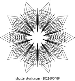 Circular, radial abstract element on white. Radiating shape with distortion