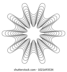 Circular, radial abstract element on white. Radiating shape with distortion