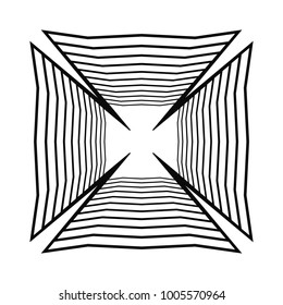Circular, radial abstract geometric motif. Black and white radial abstract shape