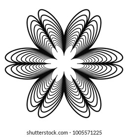 Circular, radial abstract geometric motif. Black and white radial abstract shape