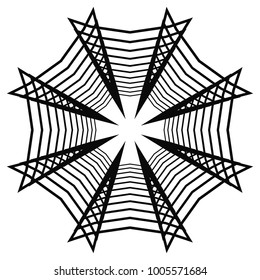 Circular, radial abstract geometric motif. Black and white radial abstract shape