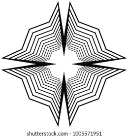 Circular, radial abstract geometric motif. Black and white radial abstract shape