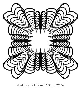 Circular, radial abstract geometric motif. Black and white radial abstract shape