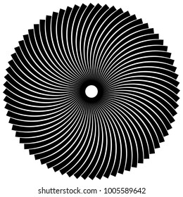 Circular, radial abstract geometric motif. Black and white radial abstract shape