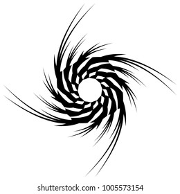 Circular, radial abstract geometric motiff. Black and white radial abstract shape
