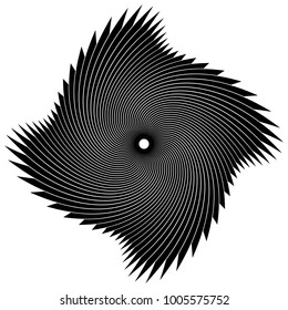 Circular, radial abstract geometric motiff. Black and white radial abstract shape