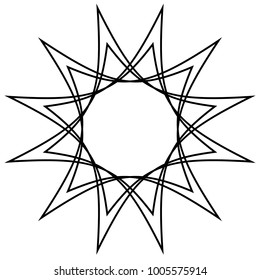 Circular, radial abstract geometric motiff. Black and white radial abstract shape