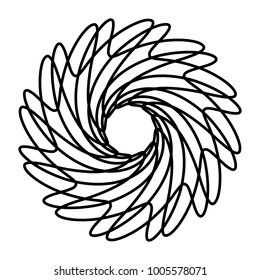 Circular, radial abstract geometric motiff. Black and white radial abstract shape