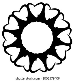 Circular, radial abstract geometric motiff. Black and white radial abstract shape