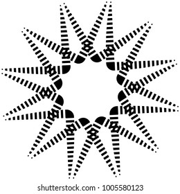 Circular, radial abstract geometric motiff. Black and white radial abstract shape