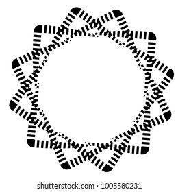 Circular, radial abstract geometric motiff. Black and white radial abstract shape
