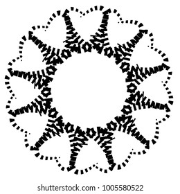 Circular, radial abstract geometric motiff. Black and white radial abstract shape