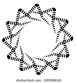 Circular, radial abstract geometric motiff. Black and white radial abstract shape