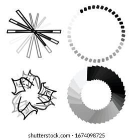 Circular and radial abstract mandalas, motifs, decoration design elements. Black and white generative geometric and abstract art shapes