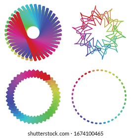 Circular and radial abstract mandalas, motifs, decoration design elements with spectrum colors. Generative geometric and abstract art shapes