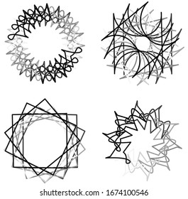 Circular and radial abstract mandalas, motifs, decoration design elements. Black and white generative geometric and abstract art shapes