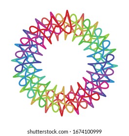 Circular and radial abstract mandalas, motifs, decoration design elements with spectrum colors. Generative geometric and abstract art shapes