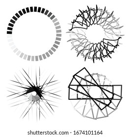 Circular and radial abstract mandalas, motifs, decoration design elements. Black and white generative geometric and abstract art shapes