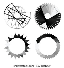 Circular and radial abstract mandalas, motifs, decoration design elements. Black and white generative geometric and abstract art shapes