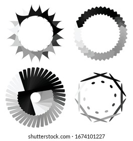Circular and radial abstract mandalas, motifs, decoration design elements. Black and white generative geometric and abstract art shapes